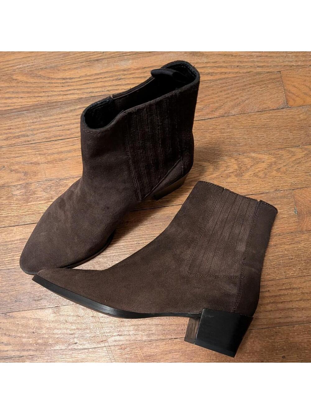 Rag And Bone Brown Suede Chelsea Ankle Boots Pointed Toe Block Heel Size 38